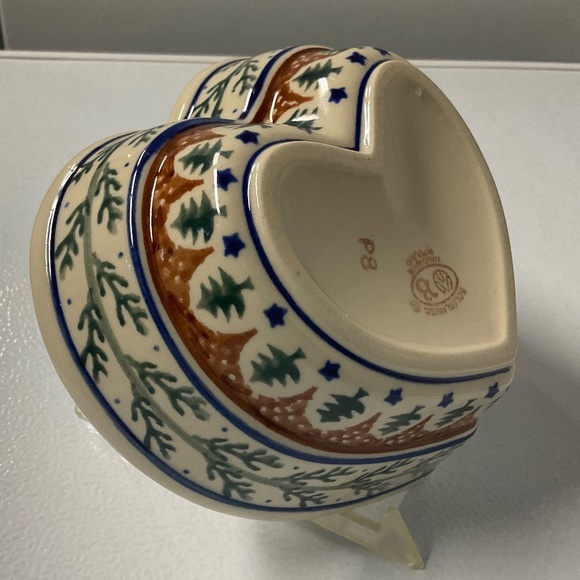 Polish Pottery Pine Tree Heart Shaped Bowl Boleslawiec - Picture 3 of 7